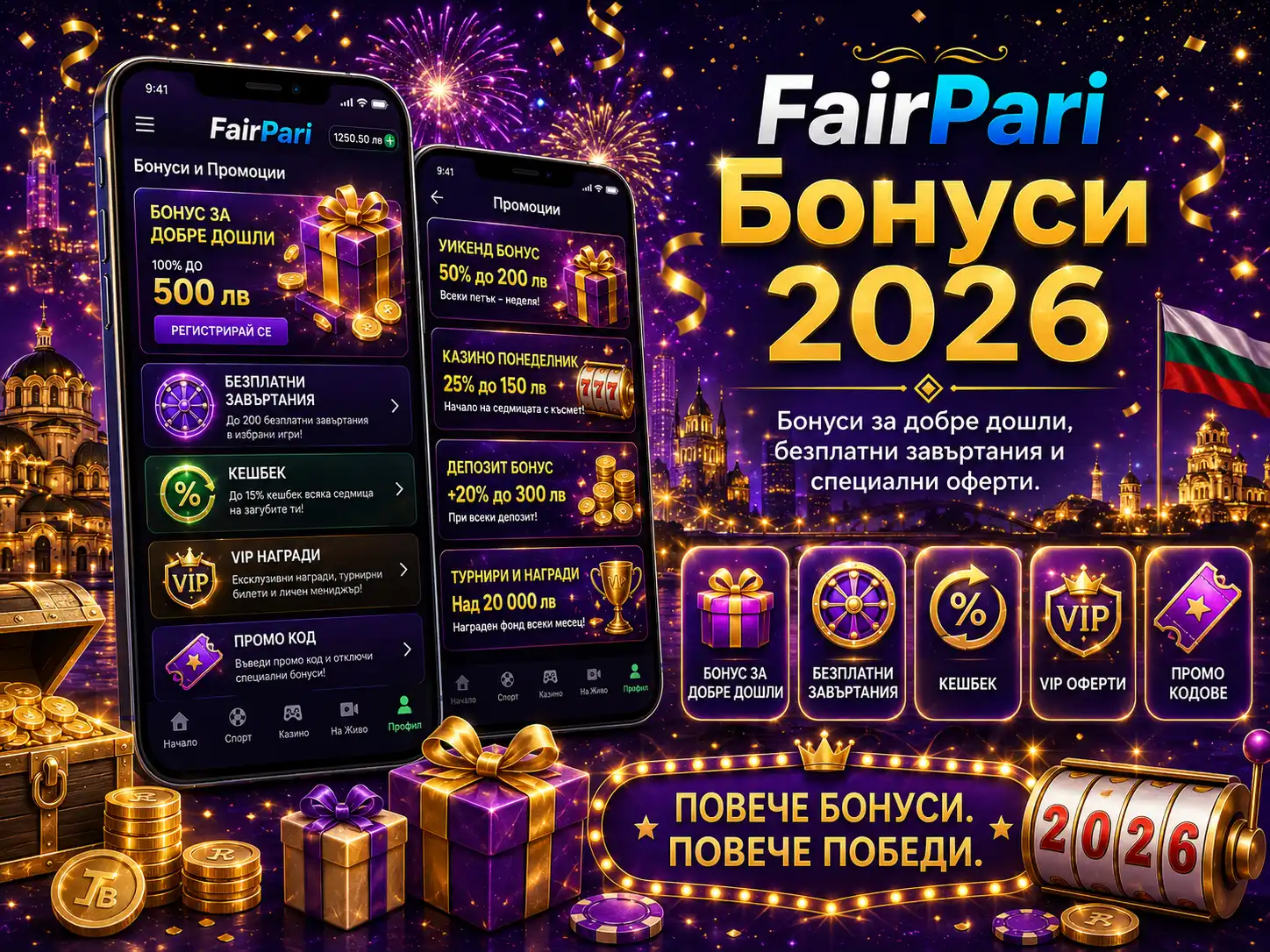 FairPari Бонуси 2026: Вземете до 400 лв. и 150 Безплатни Завъртания Днес